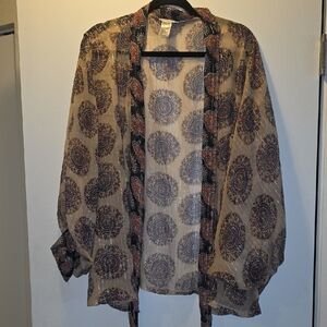Free People Sheer Kimono Jacket with Black and Brown Pattern